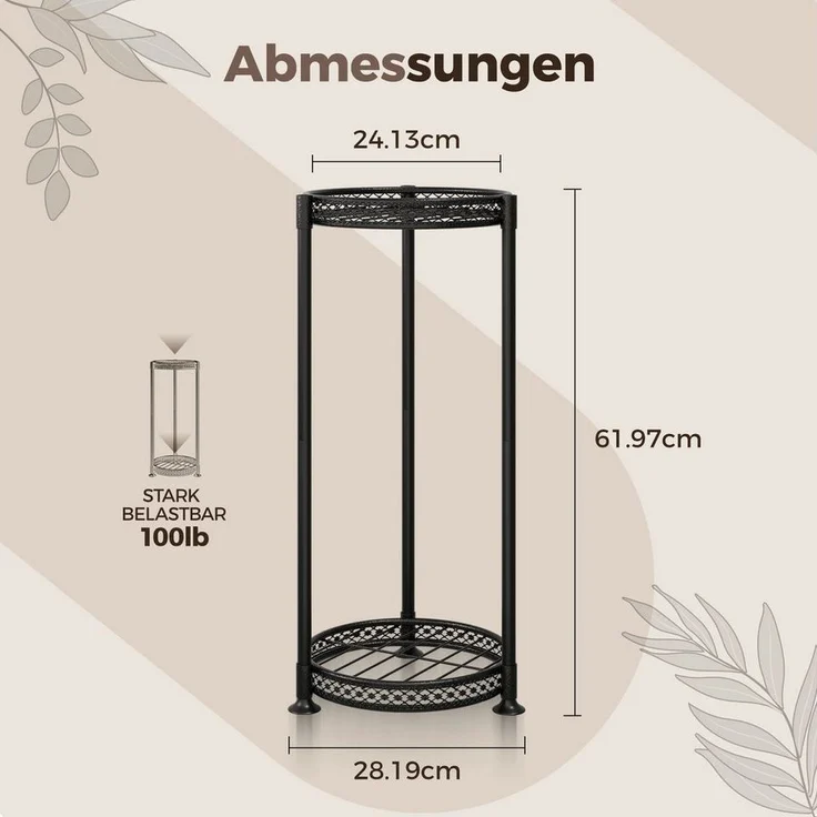 Bamworld Blumenständer Hoher Metallpflanzenständer 2-fach mit Blütenrand (1 St), Schwarz Ecke – Innen/Außen Balkon Wohnzimmer – Bild 1