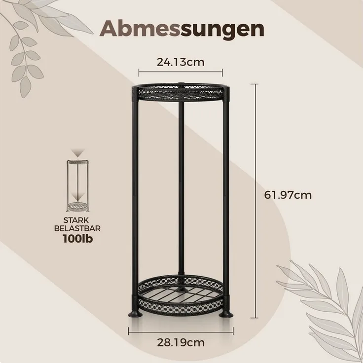 Bamworld Blumenständer Hoher Metallpflanzenständer 2-fach mit Blütenrand (1 St), Schwarz Ecke – Innen/Außen Balkon Wohnzimmer