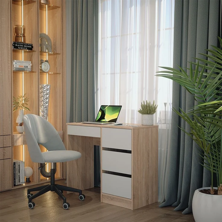 Schreibtisch Sherry Weiß/Sonoma 90 x 40 cm mit Schubladen Vicco – Bild 3