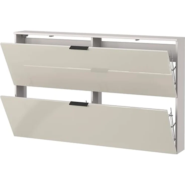 XXXL Schuhschrank Valega, Kaschmir, hängend oder stehend, 4 Schuhroste für bis zu 12 Paare, 140x85x19 cm, glänzende Glasfront – Bild 5