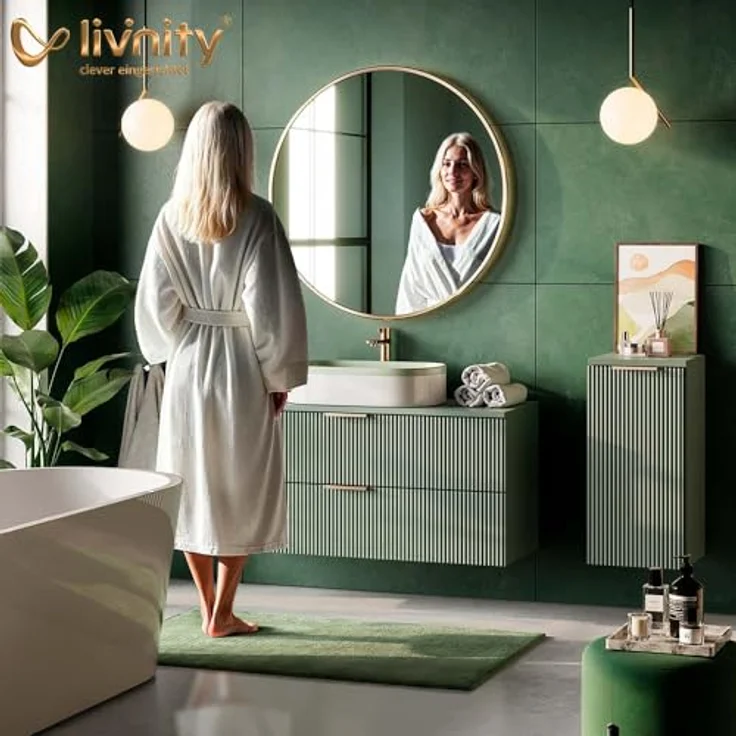 Livinity® Midischrank ATERNO, Weiß, 40 x 87 cm mit Tür und Schublade – Bild 5