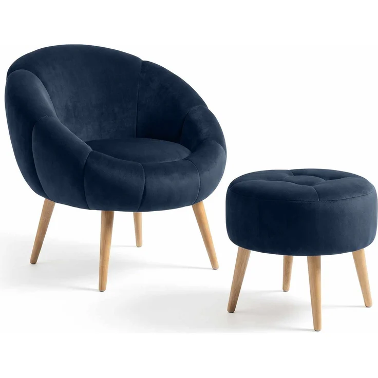 Hanah Home Elegantes Ohrensessel- und Pouf-Set (2-teilig), Anthrazit, 100% Wellssoft-Gewebe, Beine aus 100% Esche | Perfekt für Moderne Wohnräume – Bild 2