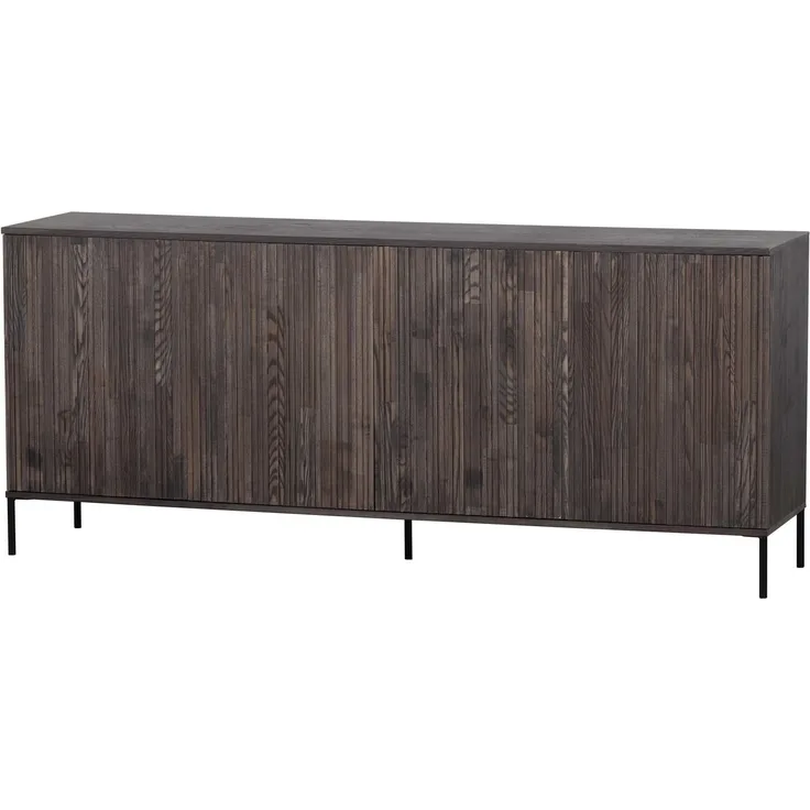 Sideboard Gravure aus Eschenholz, modernes Design, Espresso Braun, Push-to-Open Türen