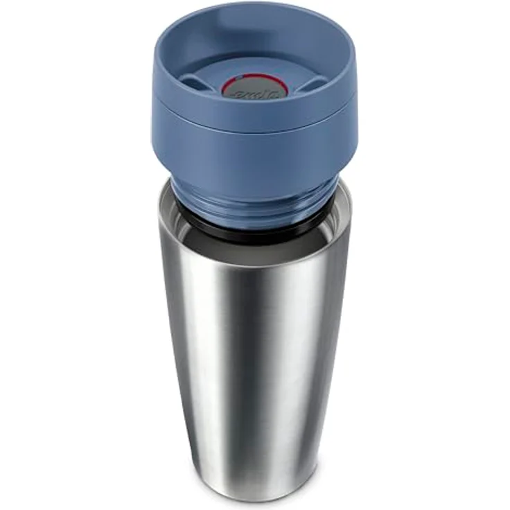 Emsa Travel Mug Eco Isolierbecher, 0,36 l, Comfort-Schraubverschluss, Quick-Press, Öko-Design, 100% dicht, hält Getränke 4h warm und 8h kühl, 360°-Rundum-Trinköffnung, Edelstahl/Blau – Bild 2