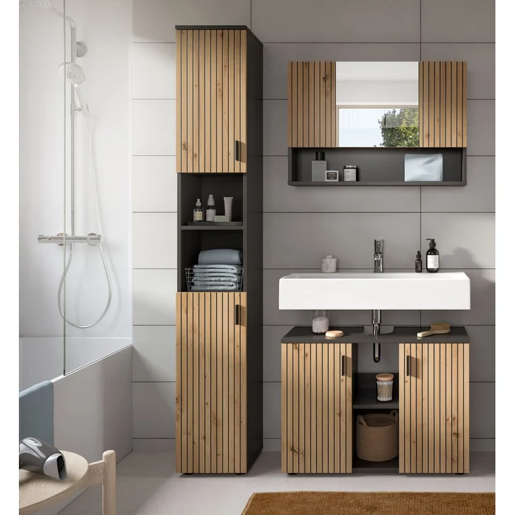 Badkombination B/H/T: 125x192x30 cm in Basalt Nachbildung und -- – Bild 6