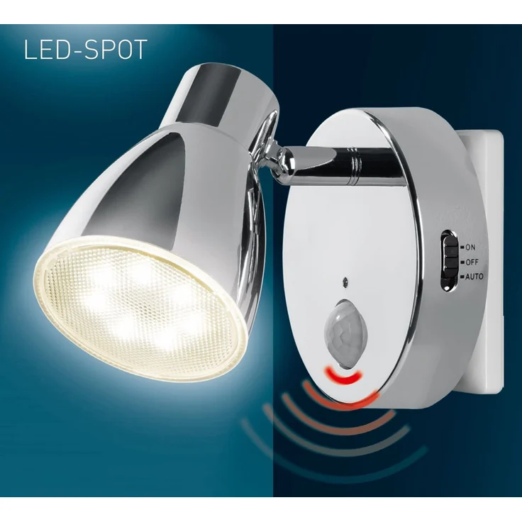 TRANGO LED Nachtlicht, Bewegungsmelder, 2635-018 LED Sensor Steckdosenlampe *MILO* mit Automatikfunktion in Chrom Sicherheitslicht 230V, Wandlampe, Orientierungslicht, Nachtlampe, Steckdosenlicht – Bild 5