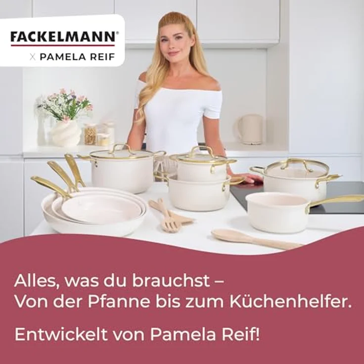 Fackelmann x Pamela Reif Kochtopf 24 cm mit Deckel, recyceltes Aluminium, PFAS-freie Keramikbeschichtung, pastell-beige, Induktion geeignet – Bild 10