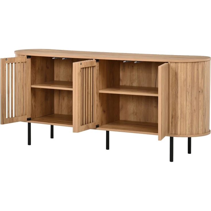 Merax 160x40x70cm Sideboard aus MDF mit 4 perforierten Schiebetüren, Kommode mit verstellbaren Einlegeböden und stabilen Metallbeinen, Wohnzimmer Buffet-Schrank, Naturholzfarbe – Bild 7