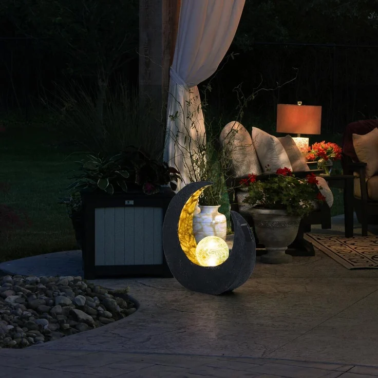 LED Solarlampe, Halbmond, schwarz gold, Glaskugel, H 30,5 cm – Bild 7