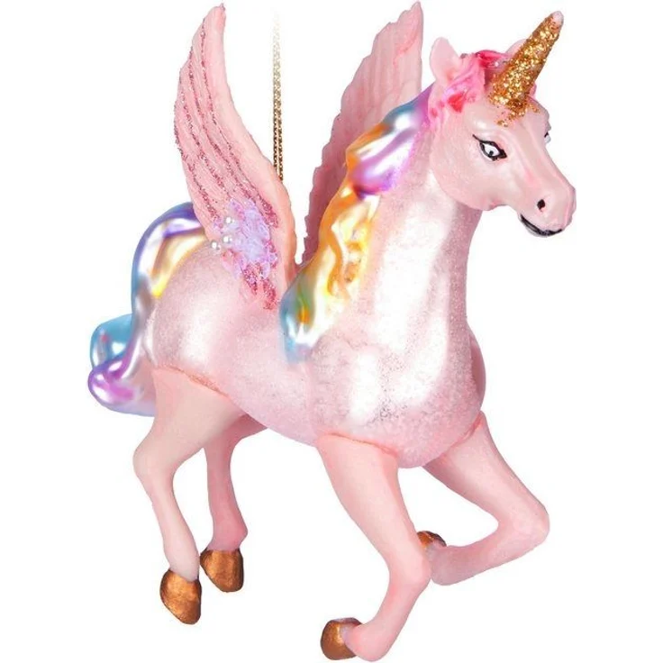 BRUBAKER Weihnachtsbaumkugel Fliegendes Einhorn - Weihnachtskugel aus Glas mit Regenbogen Mähne (1 St), Handbemalt - Lustiger Christbaumschmuck Figur mit Flügeln - Baumkugel – Bild 4