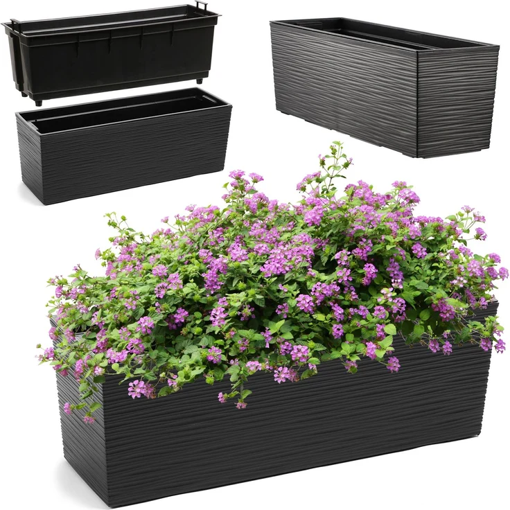 KADAX Blumentopf Balkonkasten + Einsatz 19x56cm Schwarz – Bild 1