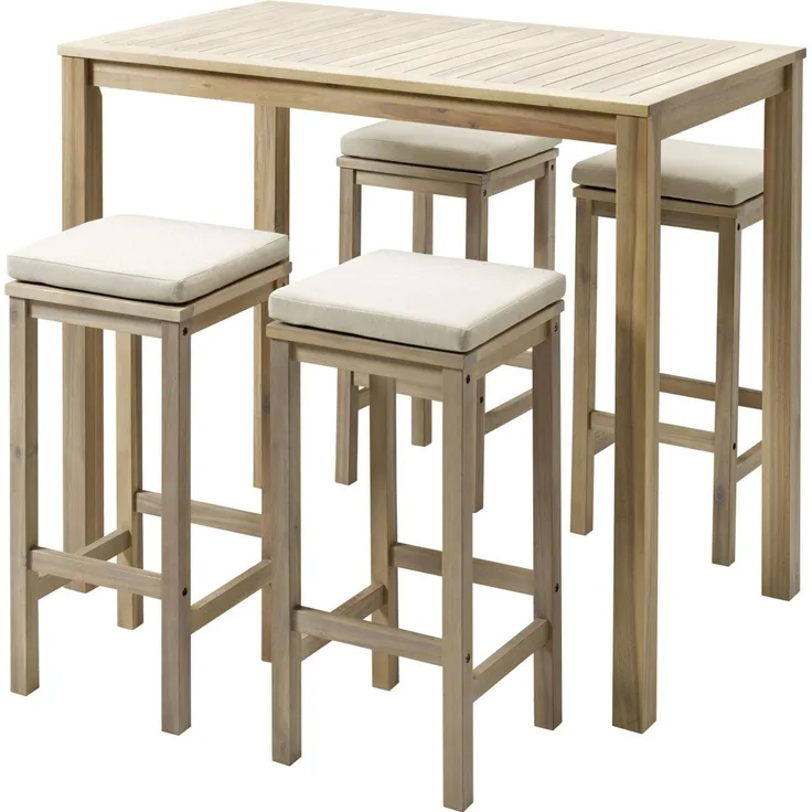 iWerk Hochtisch Set inkl. Outdoor Kissen Bar Set Sitzgruppe Gartenbar Barhocker
