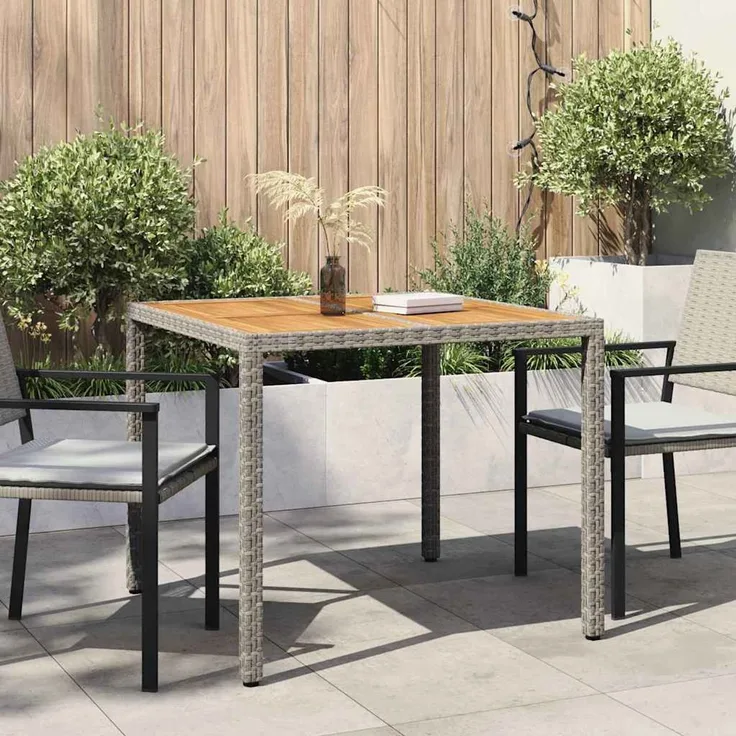vidaXL Gartentisch Grau 90 x 90 x 75 cm Poly-Rattan 362538