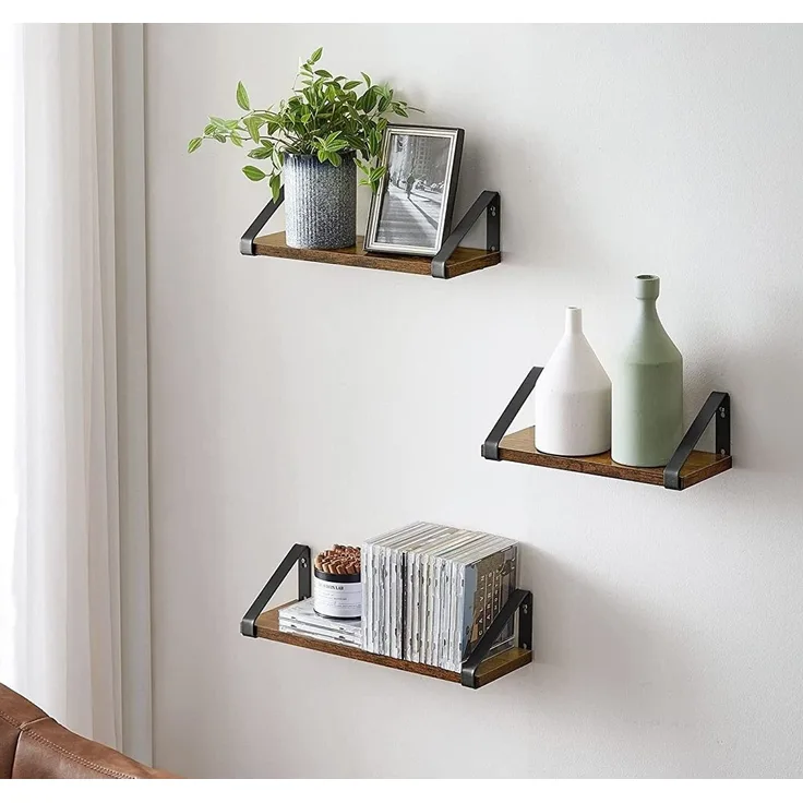 Vasagle Wandregal, 3-tlg, Holzspanplatte / Stahl braun, Länge 30/35/40 cm