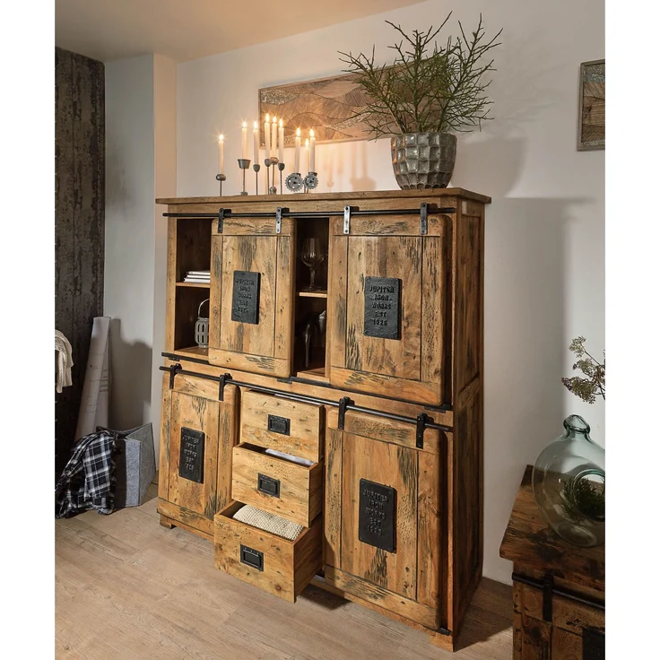 Highboard Mango 150x45x160 natur lackiert RAILWAY #125 – Bild 3