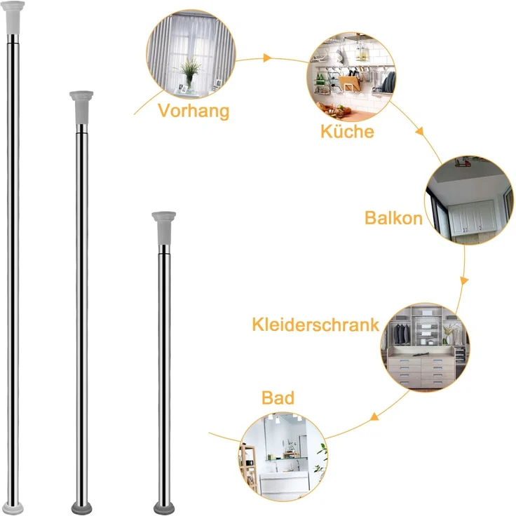 Eikuavons Edelstahl Duschvorhangstange 140-260 cm, Teleskopstange Klemmstange ohne Bohren, Ø25 mm,Edelstahl,Weiß – Bild 5