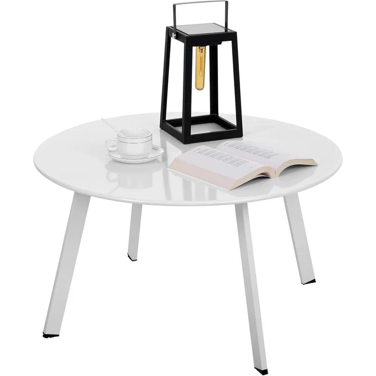 Runder Metall Beistelltisch Garten Sofatisch Kaffeetisch Weiß Ø 70 x 40H cm – Bild 1