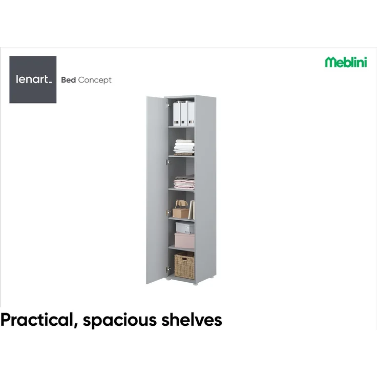 MEBLINI Schrank für Schrankbett Bed Concept - Hochschrank mit Regalen - BC-21 - Grau Matt – Bild 6