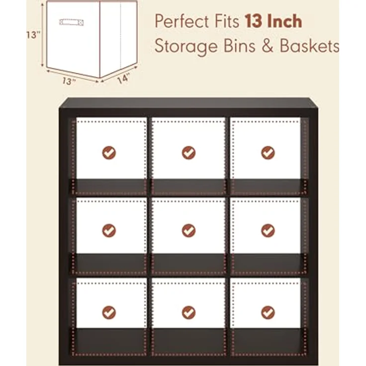 Furinno Cubicle Plattenspieler Regal mit Vinyl Aufbewahrung, 9-Würfel 1.8 Dreifach Dicke Vinyl Aufbewahrung, Offen Rückseitiges Medienregal für CD DVD Blueray Spiel Discs, Schwarz Dunkle Eiche – Bild 5