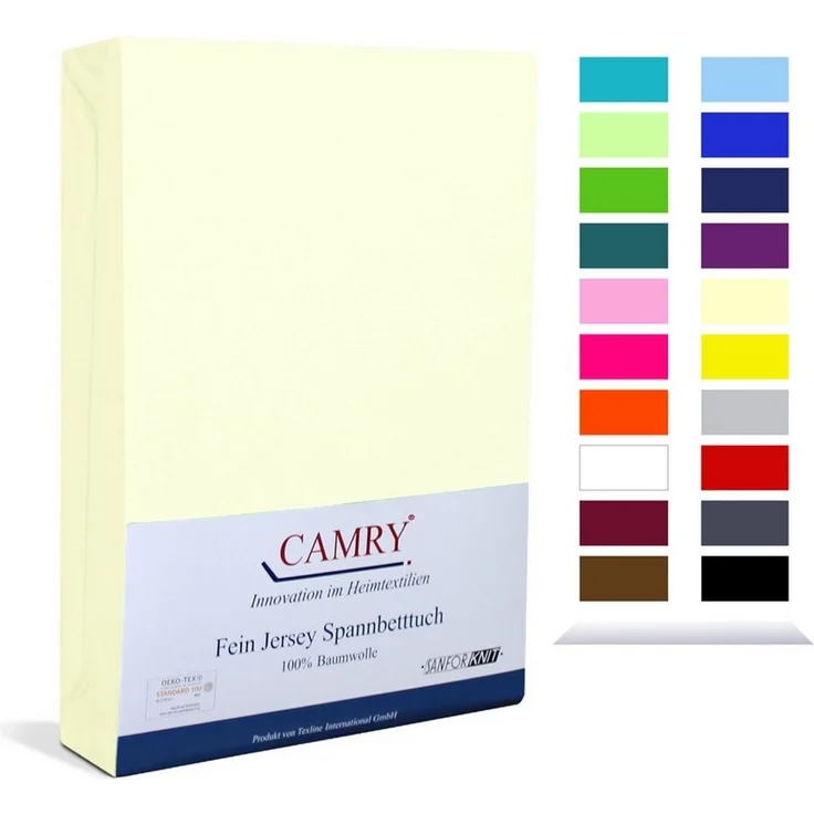Camry Spannbettlaken CLASSIC, Jersey Baumwolle, Gummizug: rundum, viele Farben, alle Matratzenhöhen, Bettlaken, Spannbetttuch – Bild 1