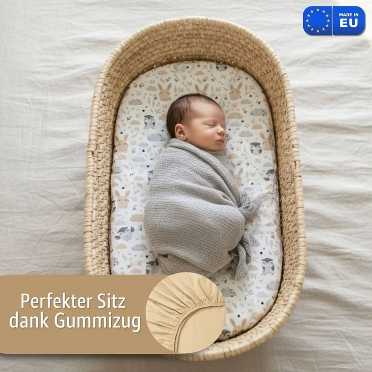 Spannbettlaken Kinderwagen Baby Spannbetttücher 3er Set: 35x75 cm - 2X Bettlaken + 1x wasserdichter Matratzenschoner - Babybett Zubehör für Kinderbett Beistellbett Stubenwagen 35x75 – Bild 3