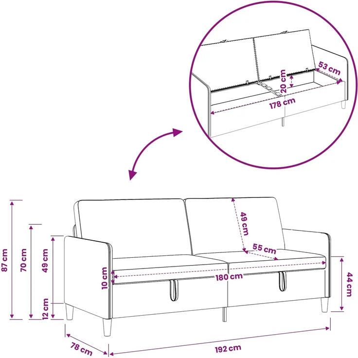vidaXL Sofa Set mit Stauraum 2 stk. Hellgrau Polyester 3429246 – Bild 10