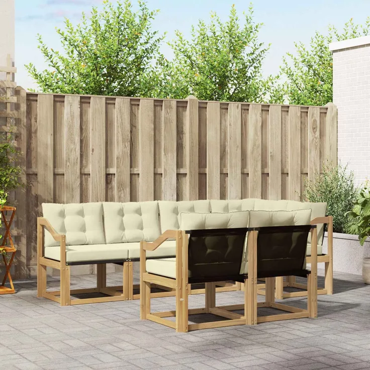 vidaXL Outdoor-Sofagarnitur 7 stk. 7-Sitzer Weiß und Creme 3389580