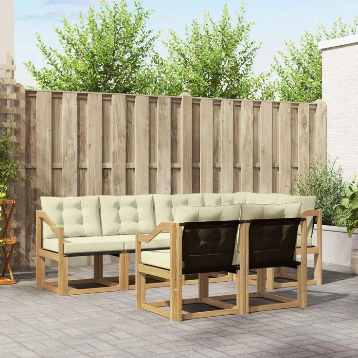 vidaXL Outdoor-Sofagarnitur 7 stk. 7-Sitzer Weiß und Creme 3389580 – Bild 1