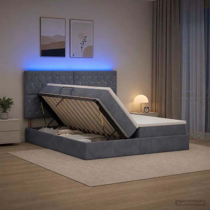 vidaXL LED-Speicherbett mit Matratze Dunkelgrau 180 x 200 cm Samt 3460255