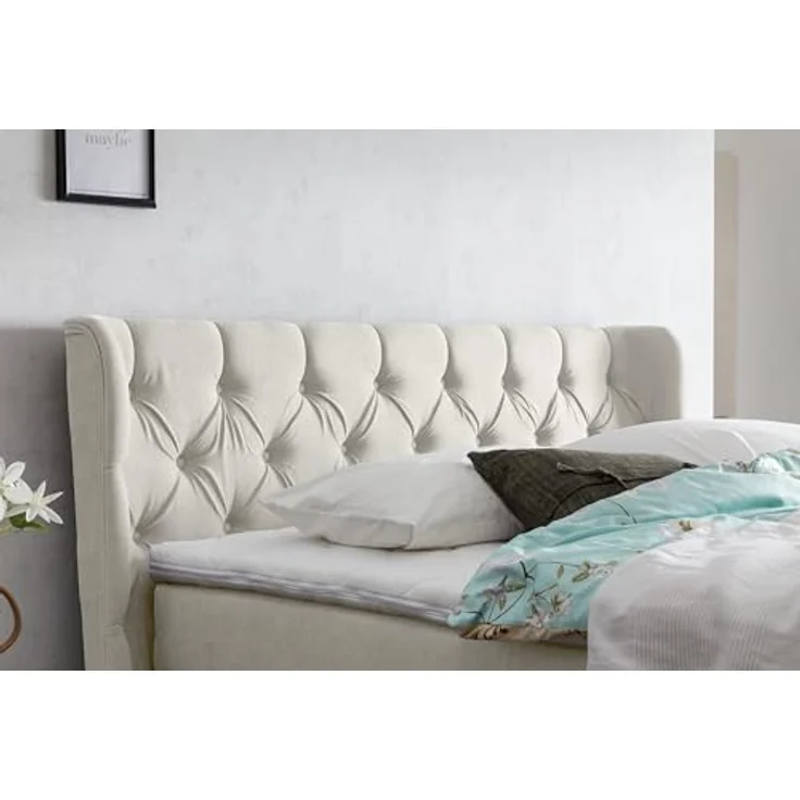Belanoti Boxspringbett EON (Boxspringbett 160x200 elektrisch verstellbar Bett 160x200 mit Motor, 7-Zonen Taschenfederkern Matratze inklusive Visco Topper), in der Farbe Beige H2/H3 Polsterbett Motorbett mit Eiche – Bild 9