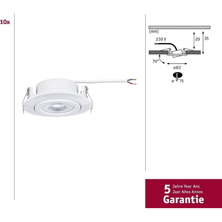 Paulmann 99996 LED Einbauleuchten 10er-Set schwenkbar 3000K Weiß – Bild 5