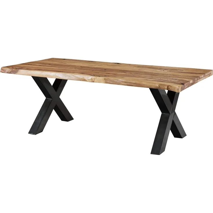 Baumtisch Sheesham 180x90x77 natur sandgestrahlt / X-Beine anthrazit glänzend FREEFORM 5