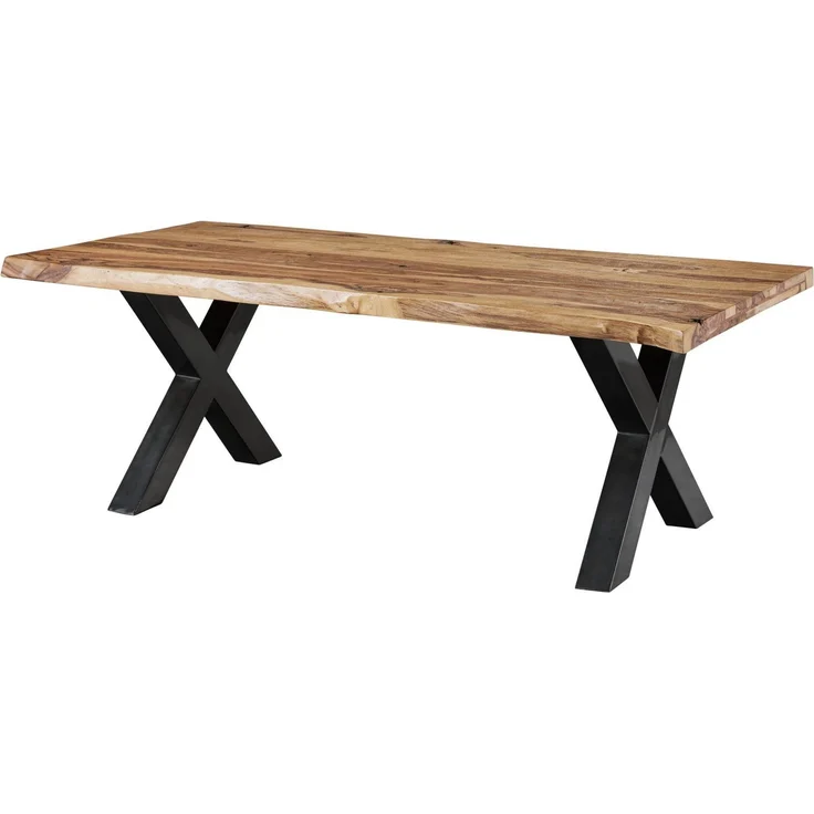 Baumtisch Sheesham 180x90x77 natur sandgestrahlt / X-Beine anthrazit glänzend FREEFORM 5 – Bild 1