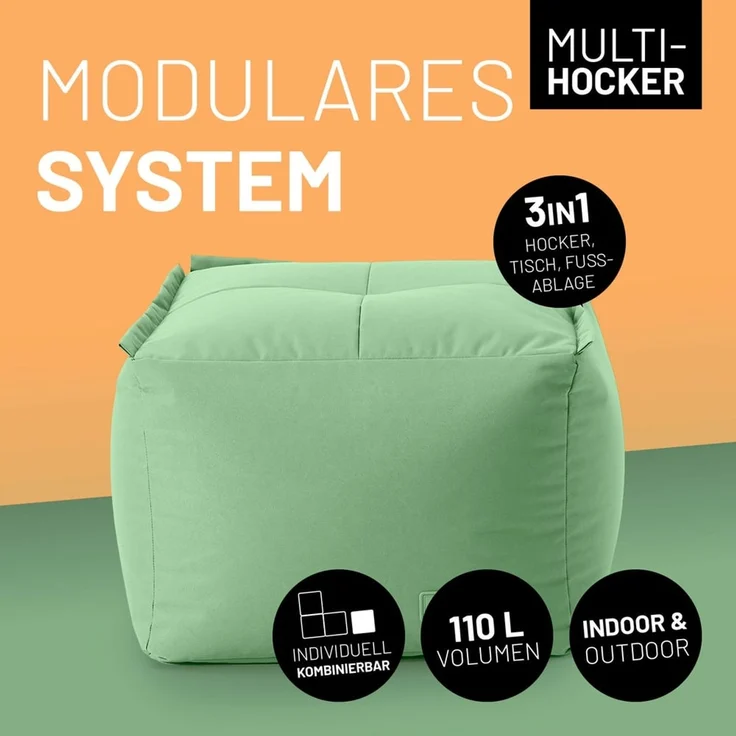 Lumaland Sitzsack-Hocker Modular 54x54x40cm pastellgrün eckig – Bild 2