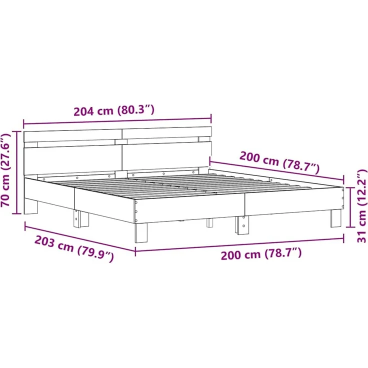 vidaXL Bettrahmen Schwarz Eichen-Optik 200 x 200 cm Holzwerkstoff 3333935 – Bild 12