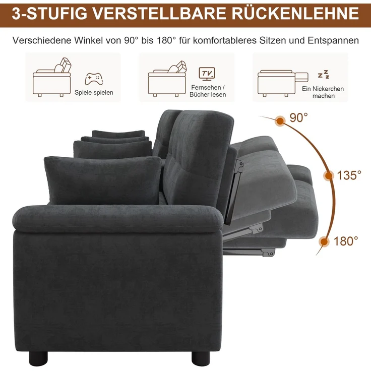 ZUBALIYA Schlafsofa 102x54.5 cm, mit Stauraum, mit Ausziehbett, mit Chenille - Bezug, mit breiten Armlehnen, Dunkelgrau – Bild 15