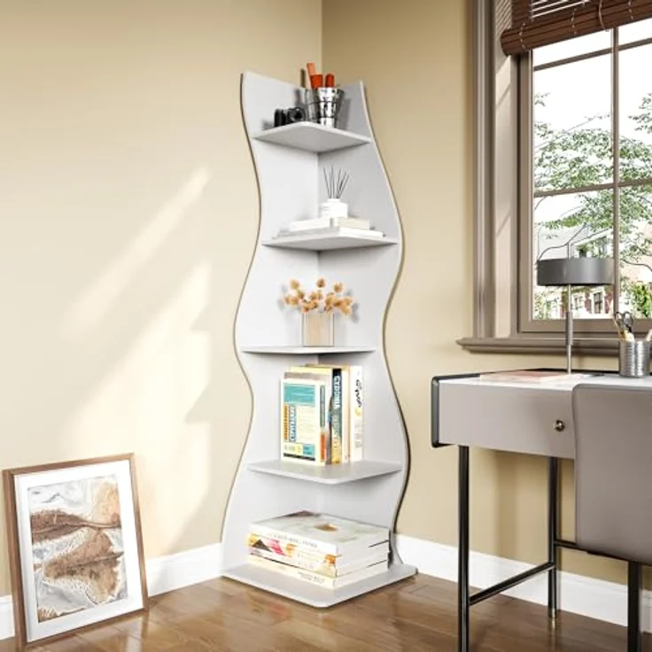 LITTLE TREE Kleines Eckregal, modernes 5-stöckiges Wand-Eck-Bücherregal, stilvolles Bücherregal, Aufbewahrungsregal für kleinen Raum, Wohnzimmer, Schlafzimmer – Bild 6