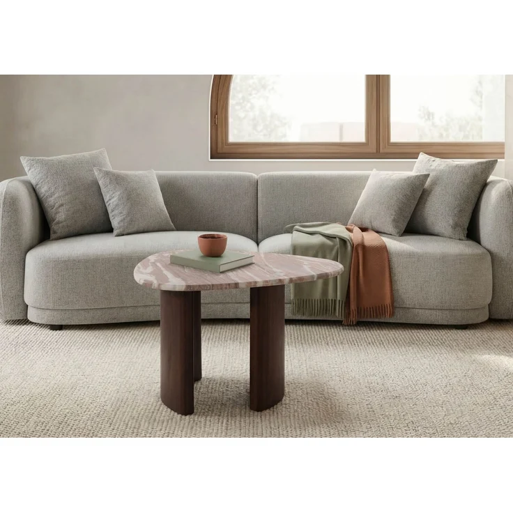 Couchtisch Akazie 70x65x35 braun lackiert / Marmor beige ORGANIC COLLECTION #35 – Bild 3