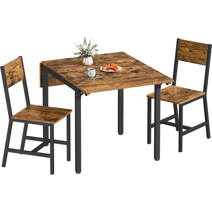 VASAGLE Esstisch mit 2 Esszimmerstühlen, Esszimmermöbel-Set, Essgruppe, für Wohnzimmer, Küche, Metallrahmen, einfache Montage, vintagebraun-schwarz KDT078S03V1 – Bild 1