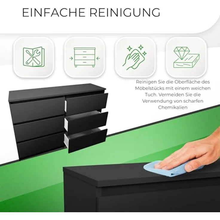 CDF Kommode Malwa M6 120| Farbe: Schwarz | Schrank für Dokumente, Kleinigkeiten | Ideal für Wohnzimmer, Schlafzimmer, Kinderzimmer, Jugendzimmer und Büro | 6 geräumige Schubladen – Bild 7