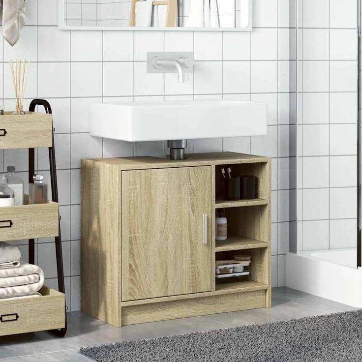 Waschbeckenunterschrank, Badschrank, Unterschrank Sonoma-Eiche 63x29x55 cm Holzwerkstoff j352p – Bild 3