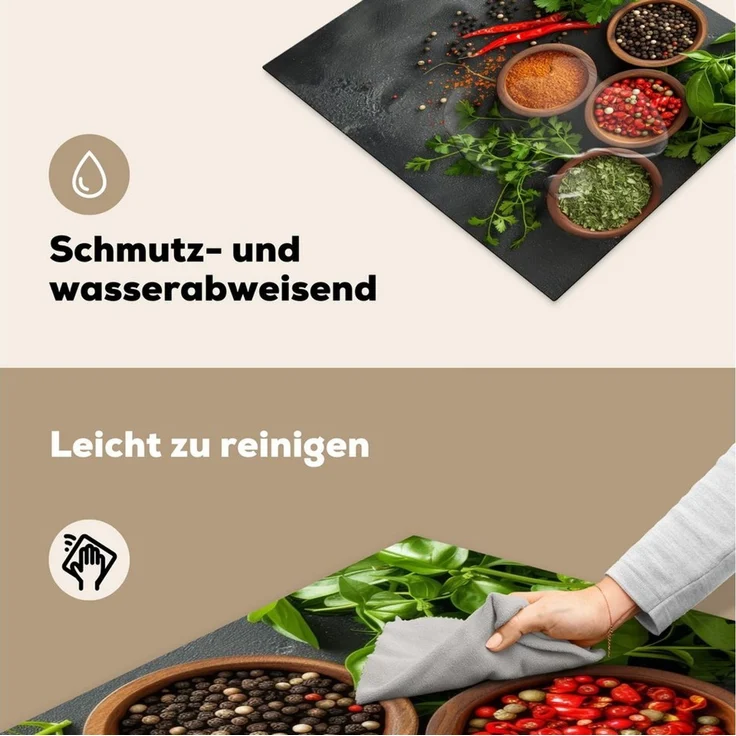 MuchoWow Herd-Abdeckplatte Kräuter - Paprika - Betonoptik/print, Vinyl, (1 tlg), Ceranfeldabdeckung Küche, Herdabdeckplatte Einteilig, 60x52 cm – Bild 4