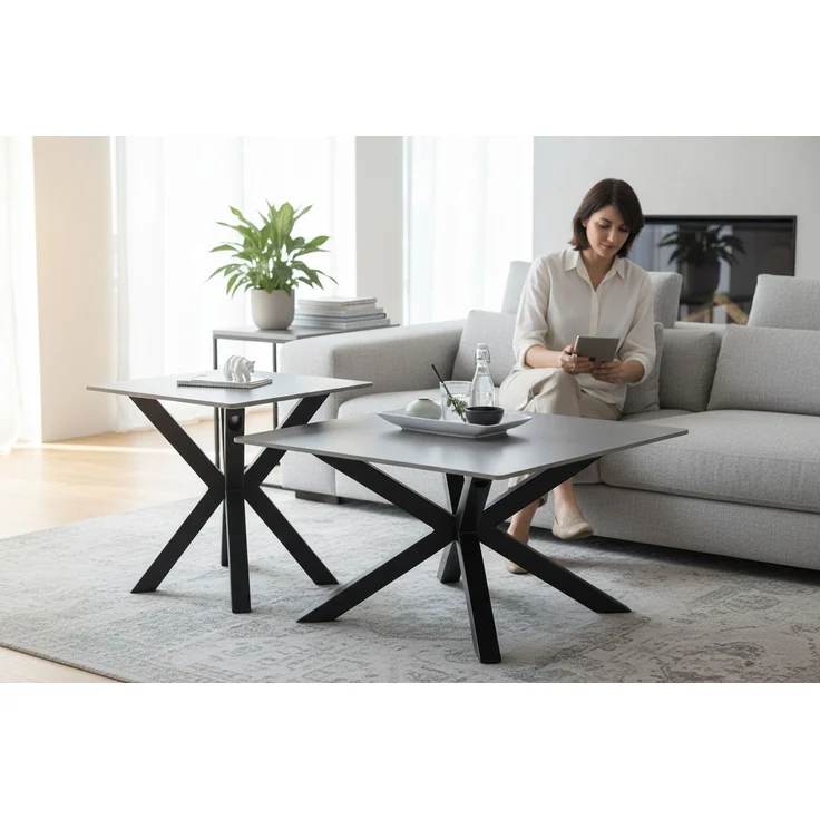 Couchtisch >Janin< (2er-Set) Steinoptik-grau / schwarz- 80x45x80 / 55x55x55 (B/H/T) – Bild 4