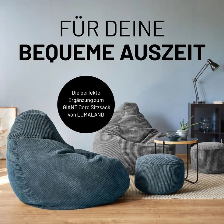 Lumaland Pouf Sitzhocker Cord Ablage kompakt 25x45 cm, pflegeleicht, Indoor Relaxen – Bild 7