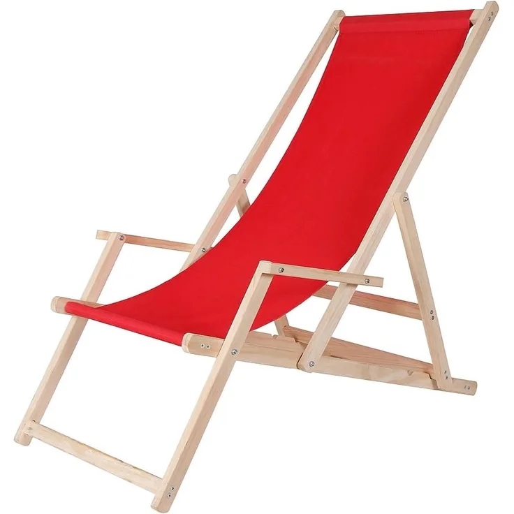 Sonnenliege Armlehne Rot Strand Campingstuhl Holz klappbar Faltsitz Balkonsessel