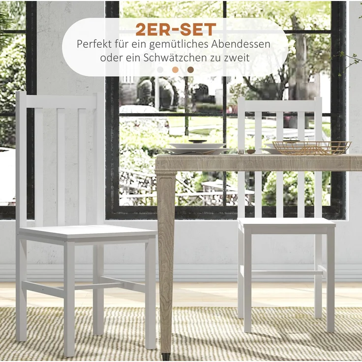 Esszimmerstühle 2er-Set 47,5 x 38,5 x 99 cm aus Kiefernholz – weiß, mit Rückenlehne – Bild 4