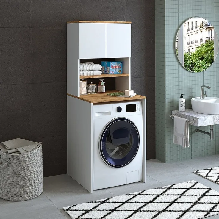 Roomart Waschmaschinenumbauschrank Waschmaschinenschrank EKO – Überbauschrank Bad in 4 Farben (Waschmaschinenschrank EKO – Überbauschrank in 4 Farben) Überbauschrank, 2 Türen, offenes Mittelfach in 4 Farben