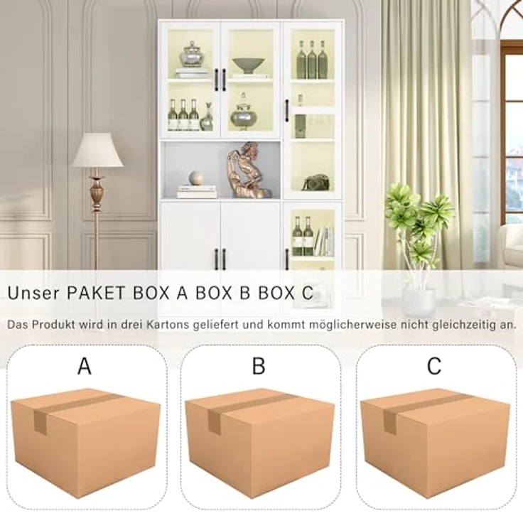 Ball & Cast Standvitrine mit Beleuchtung und Einlegeböden - Vitrine für Wohnzimmer, Schlafzimmer & Büro, Weiß – Bild 8