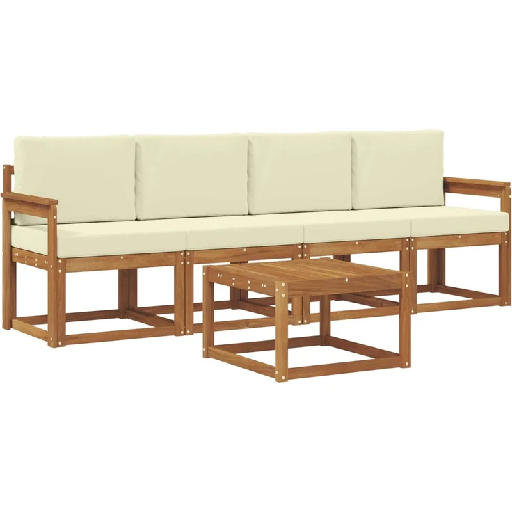 vidaXL Outdoor-Sofagarnitur mit Kissen 5 pcs Natur und Creme 3365963 – Bild 2