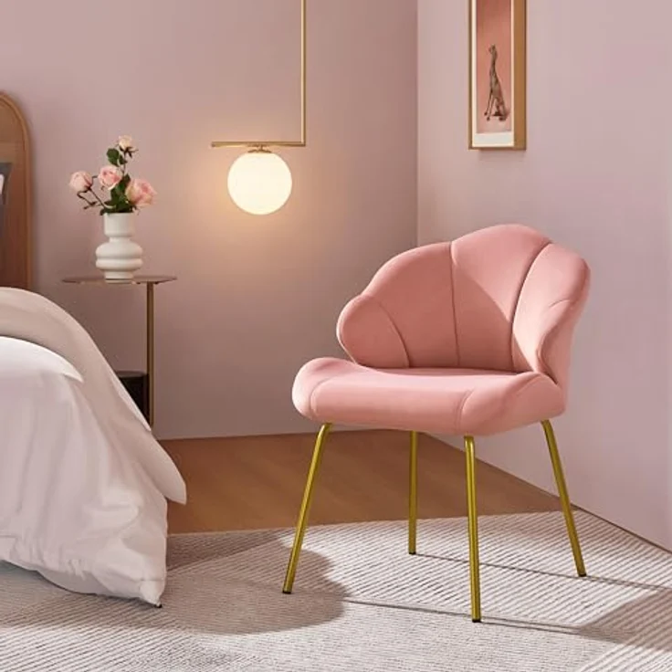 Yaheetech Sessel Loungesessel in Muschelform, Ohrensessel modern, Polsterstuhl mit Metallbeinen, Polyester, für Wohnzimmer/Schminktisch/Schlafzimmer, Rosa – Bild 5